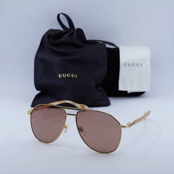 ?️ New Gucci GG1220S 003 Sunglasses - Gold Frame, Cognac Lenses main image 4